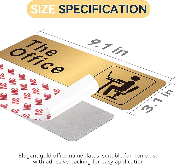 The Office Sign for Home and Business Door，Self-Adhesive Waterproof and Fade-Resistant Brushed Gold Office Sticker for House，Business，Door, Window