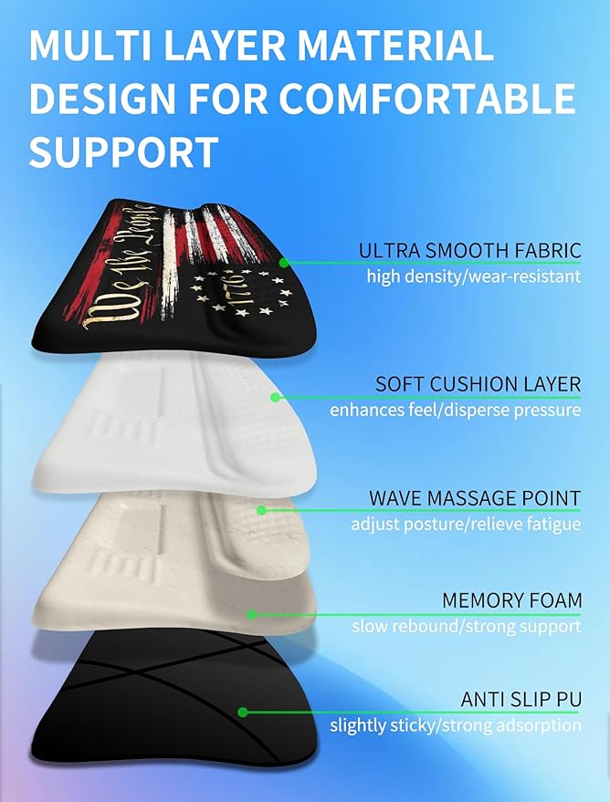 KUOSGM Ergonomic Wave Wrist Rest with Keyboard Stand, Cushioned Palm Rest, Comfortable Integrated Memory Foam for Natural Typing and Relieve Wrist Pain, US Flag