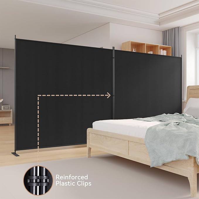 C-Hopetree 2 Panels Room Divider, 6 Ft Tall Indoor Folding Privacy Screen, Portable Partition Separator, Freestanding Separation Temporary Wall for Office, Bedroom, 142" W X 71" H, Black