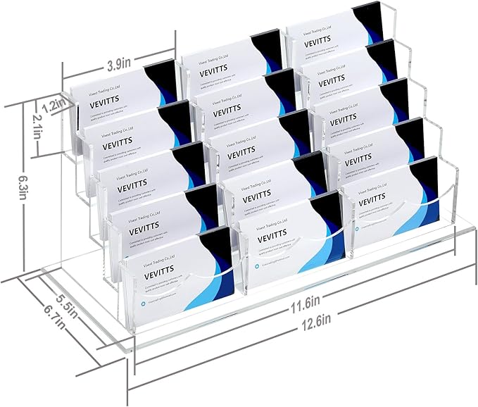 Vevitts Acrylic Business Card Holder for Desk Multiple Business Card Holders Business Card Organizer Business Card Display Rack Clear Plastic Business Card Stand for Home Office (15 Slots)