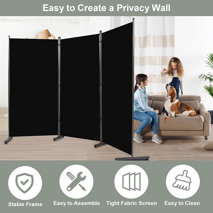 Room Divider 6FT Single Panel Privacy Screen, 102'' Wide Fabric Indoor Room Divider Wall Divider for Room Separation, Portable Room Partitions and Dividers Freestanding Temporary Wall Room Separators