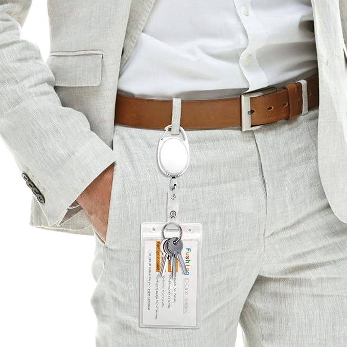 Fushing 20Pcs Retractable ID Badge Holders ID Badge Reels with Clip Retractable Badge Holders for Office Worker Doctor Nurse(White)