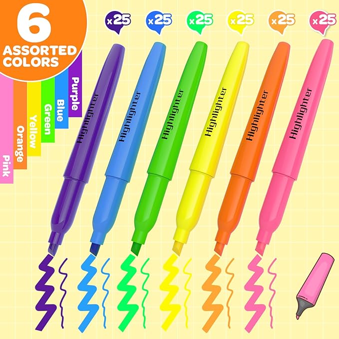JSDOOGOO 150 Pack Highlighters Assorted Colors Bulk - Chisel Tip No Bleed Dry-Quickly Markers Set for Office Classroom Supplies, Back to School Gifts for Students Teachers