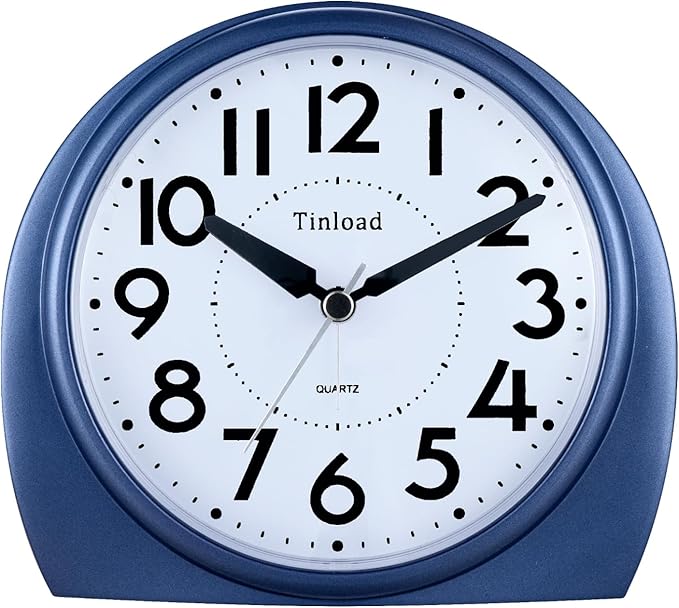 Tinload 5.5" Large Analog Alarm Clock Silent Non Ticking, Gentle Wake, Beep Sounds, Increasing Volume, Battery Operated Snooze and Manual Light, Blue