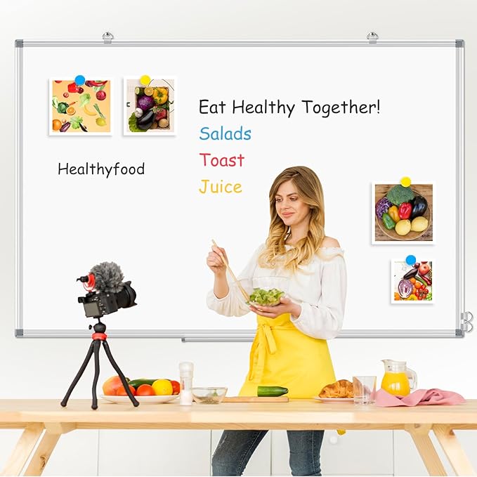 Large Whiteboard Dry Erase Board for Wall, 60" x 40" Double-Sided Magnetic Whiteboard with Long Pen Tray, Wall-Mounted White Board for Home, School, Office, Kitchen