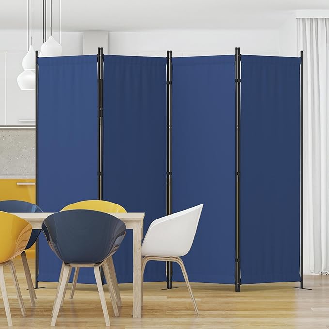 Kecreque Room Partitions and Dividers 4 Panel Portable Wall w/ 3 Wider Feet Folding Room Divider 6FT Privacy Wall Indoor as Dressing Screen for Apartment School Office Children's Separate Rooms,Blue