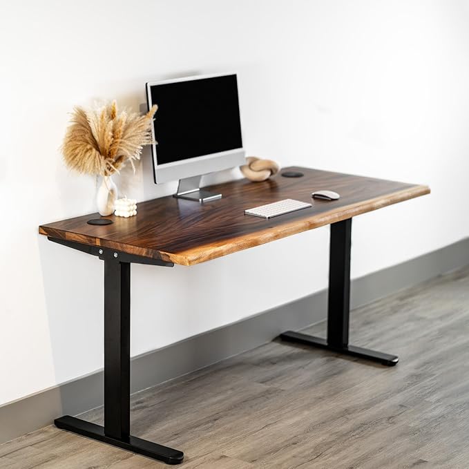Standing Desk – Walnut Solid Wood Desk, Natural Live Edge, Adjustable Height Dual Motor, Sit Stand for Home Office (Black, W60 x D27)