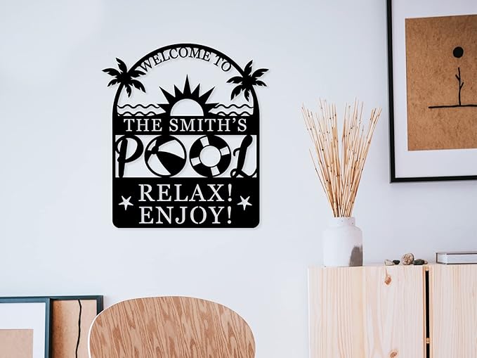 Personalized Pool Sign, Pool Gift, Custom Pool Decor, Custom Metal Pool Sign, Bar Wall Decor, Swimming Pool Metal Sign, Personalized Palm Tree Metal Sign, Custom Metal Sign, Housewarming Gift