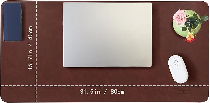 Huicon Faux Leather Desk Mat, 31.5"x15.7" Non-Slip PU Leather Desk Pad, 2mm Thick Desk Blotter with Stiched line, Retro Large Mouse Pad, Laptop Pad for Office & Home Use (Brown)