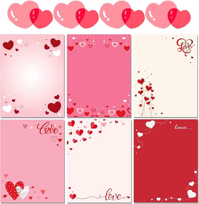 FANOST Valentine‘s Letter Paper Set - 60 Sheets A4 A4 (8.5“x11”) Red Heart Love Pattern Stationery Paper for Romantic Handwritten Notes, Premium Writing Paper Gift for Her/Him Boyfriend/Girlfriend
