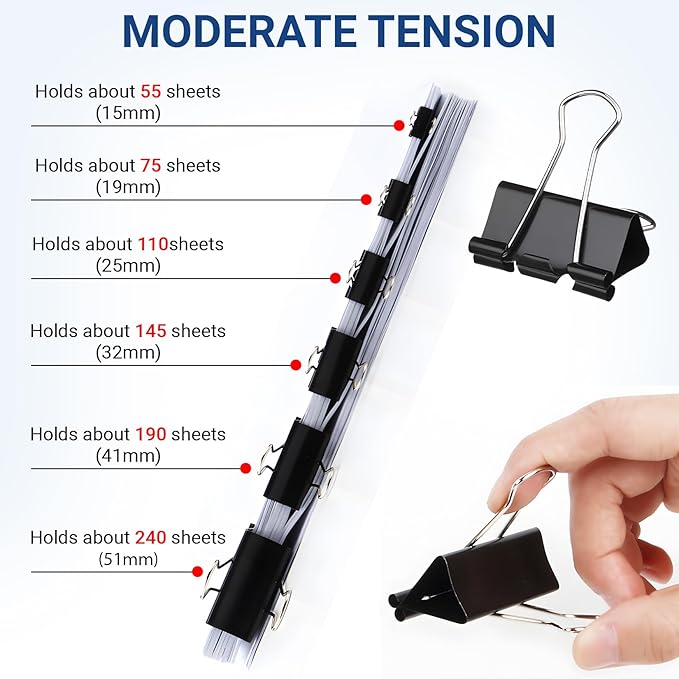 208 PCS Binder Clips Assorted Sizes – 0.6"-2" Black Metal Paper Clamps, Micro and Mini/Small/Medium/Large/Extra Large Binder Clips Set, Canned Office Supplies for Home/School