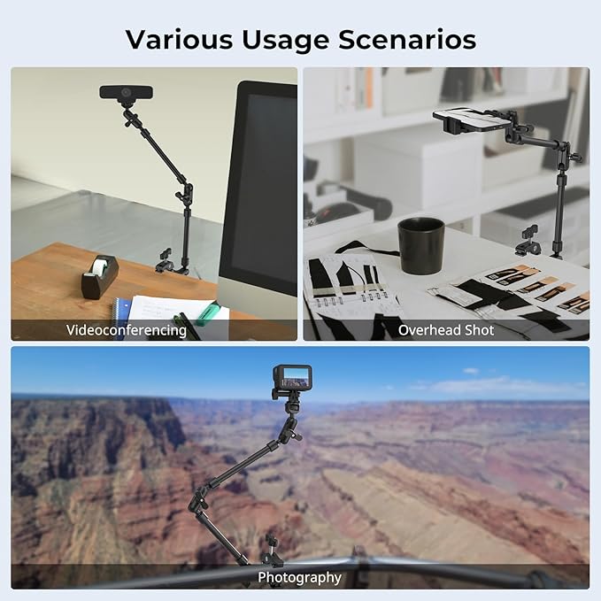 SMALLRIG 22" Magic Arm Clamp, Overhead Phone Mount Holder Stand, Flexible Desk Camera Mount, Articulating Friction Boom Arm, for POV Shot, Filming, Light, Webcam, Action Camera