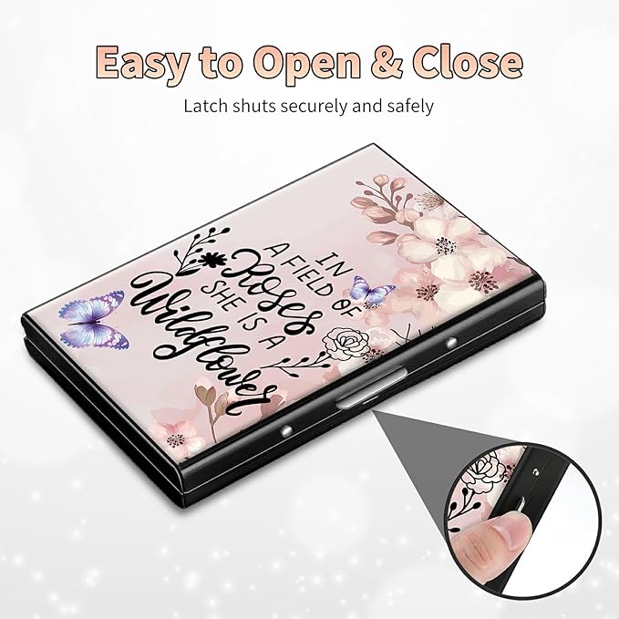 BWEGRHE Slim Credit Card Holder, Sakura Butterfly RFID Blocking Metal Wallet for Men & Women, Aluminum Minimalist Hard Case Pocket-Sized Business Cards Organizer (Fits Up to 10 Cards)