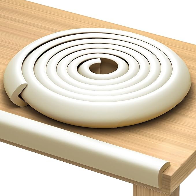 Premium 12ft Edge Protector for Baby, Odorless & Waterproof Edge Protector with 3M Adhesive Tape, Non-Toxic to Baby Proof Corners and Edges, Wall Corner Protector & Desk Edge Cushion Beige