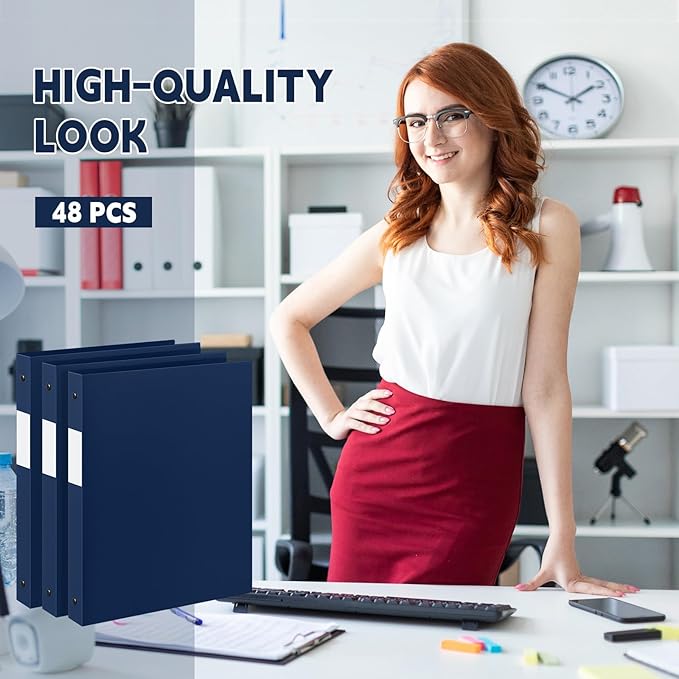 Henoyso 48 Pcs 3 Ring Binder 0.5 Inch Round Fits Letter Size 8.5'' x 11'' Paper Plastic Flexible Binder Bulk Holds 140 Sheets with 1 Pockets Versatile Organizer for Home Office School (Navy Blue)