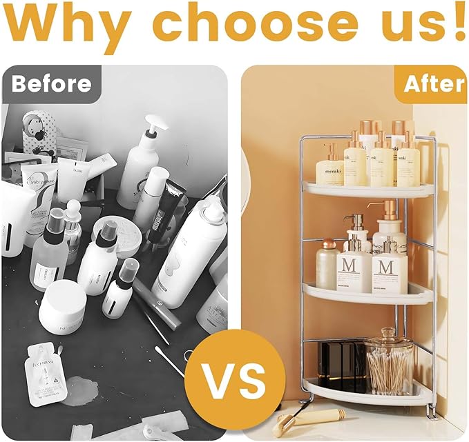 JANUS LiANG 3-Tier Bathroom Counter Organizer, Plastic Bathroom Organizer, Tool-Less Installation Makeup Vanity Tray, Bathroom Organizer Countertop Skincare Perfume Organizers (Chrome)