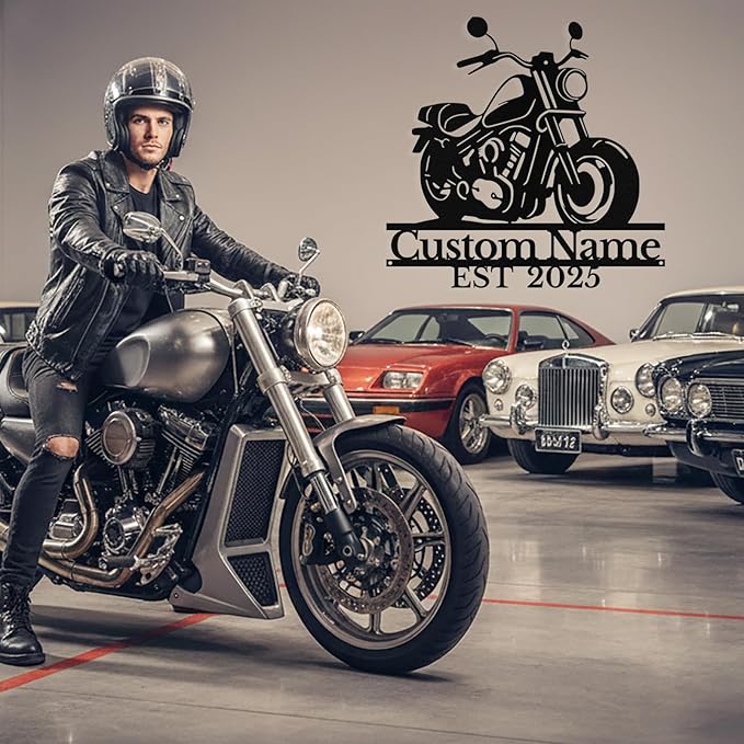 Custom Motorcycle Metal Sign Personalized Biker Name Sign Motorcycle Wall Art Motorbike Signs Garage/Man Cave Decor Gift for Bikers Men Husband