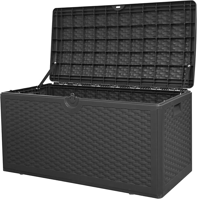PATIOEASY 80GAL Deck Box - Black,utdoor Cushions, Throw Pillows,Waterproof Patio Storage Box Covers