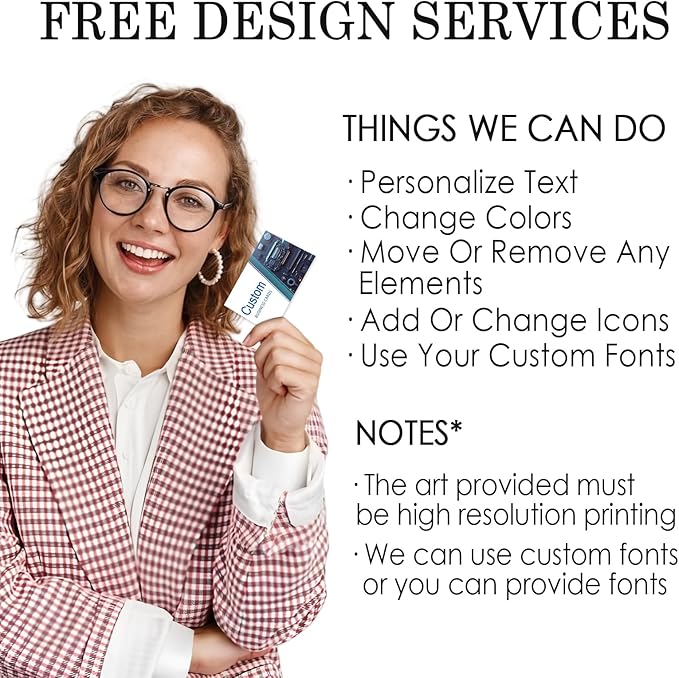 Custom Business Cards - Customizable Logo/Text/QR Code, 300gsm Matte Paper Front & Back Sides Printed, for Auto Repair Stores, Car Rental Stores