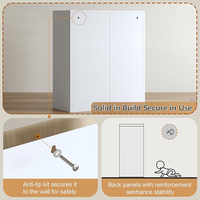 TaskStorz Metal Storage Cabinet with 2 Doors and 1 Drawer, Farmhouse Buffet Cabinet with Storage, 32.3" H Coffee Bar Cabinet with Storage for Kitchen, Dining Room, Hallway, White