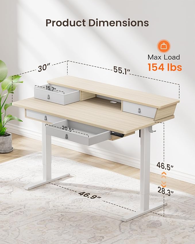 ErGear Electric Standing Desk with 4 Drawers, Height Adjustable Desk with Storage, C-Clamp Mount Compatible, Computer Home Office Table with Cable Management Tray