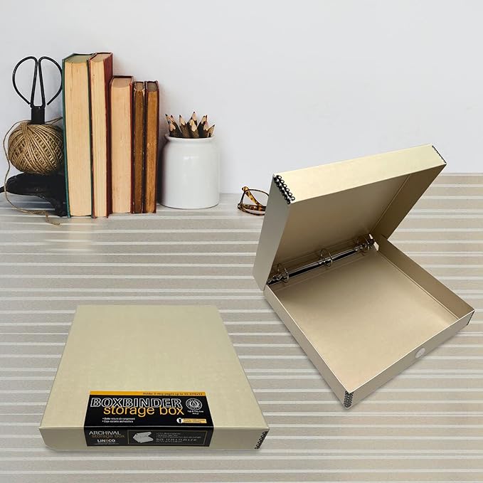 Lineco, Archival Tan 3-Ring Binder Preservation Album Box 12.25 x 11.25 x 2 Inch. Unique Design to Store, Preserve, Organize Photos, Art, Photography, Crafts Acid-Free, 2 Pack