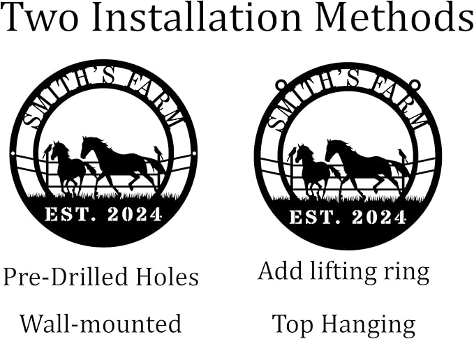 Personalized Horse Ranch Metal Sign Custom Farm Metal Wall Art Horse Name Sign Wall Decor Outdoor Farmhouse Decor Outdoor Equestrian Gift for Stable & Home