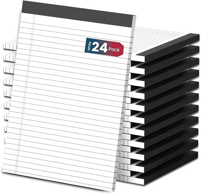 White Legal Note Pads 8.5X 11'', 24 Pack Legal Paper Note Pads, Micro Perforated Wide Ruled Lined Writing Pads 30 Sheets per Notepad Double-Side Printed Note Pad 8.5x11 for Home, Office, School