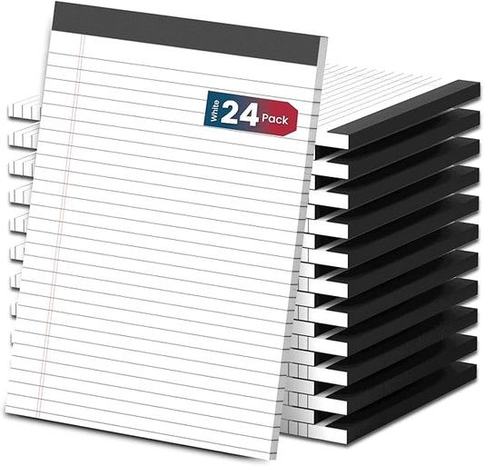 White Legal Note Pads 8.5X 11'', 24 Pack Legal Paper Note Pads, Micro Perforated Wide Ruled Lined Writing Pads 30 Sheets per Notepad Double-Side Printed Note Pad 8.5x11 for Home, Office, School