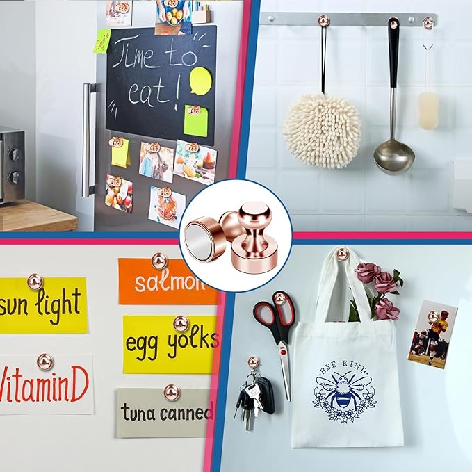 LOVIMAG Fridge Magnets 20Pcs Refrigerator Whiteboard Small Strong Magnet Classroom Kitchen Accessories Decorative Locker Set Decor Must Haves Office Calendar Refrigerador Magnetic Cute Rose Gold