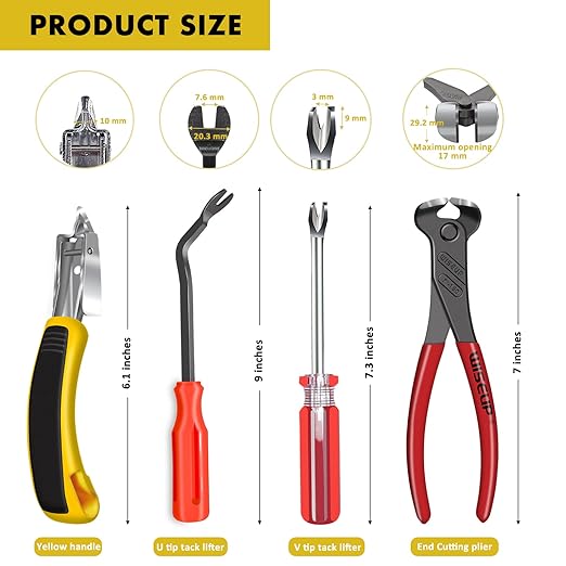 Alimtee 4Pcs Upholstery Staple Remover Tools Set Including End Cutting Pliers Staple Puller Tack Lifter Carpet Remover Fastener Remover for Furniture Floor Wall Car Photo Frame