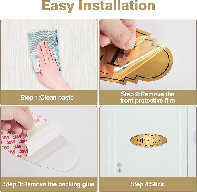The Office Door Sign for Home and Business，Self-Adhesive Waterproof and Fade-Resistant Brushed Gold Office Sticker for House，Business，Door, Window