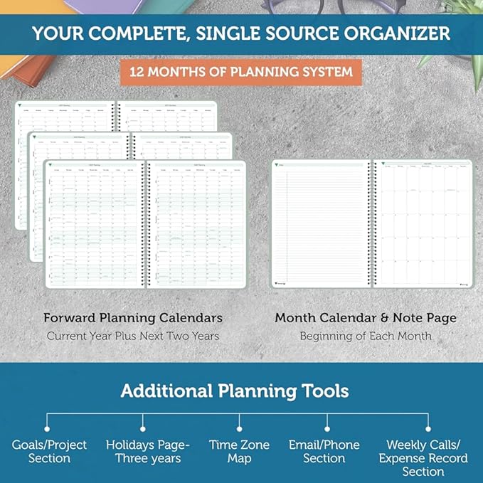 Planner Pad Spiral Bound 3-Tier Funnel Down 12 Month Organizer, October 2025 – September 2026, Greenish Grey Cover/Soft Green Ink, 6 3/4" x 8 1/2"