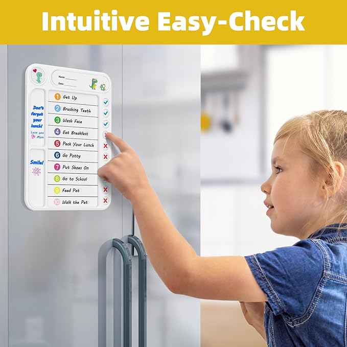2-Pack Magnetic Chore Chart for Kids, ADHD Task Tracker Easy-Check Routine Dry Erase Board, to-Do List Planning Tool with Stand for Fridge/Desk/Home/School, 6 Reusable Sheets, 4 Markers White