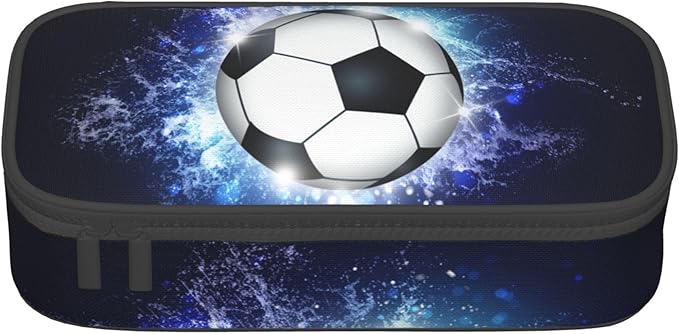 YIJIUWKIS Boys Pencil Pouch with Soccer Ball, Sports Pencil Case Pencil Box for Kids, Big Capacity Black Blue Pencil Holder Pen Bag Storage Organizer Stationery Bag with Zippers