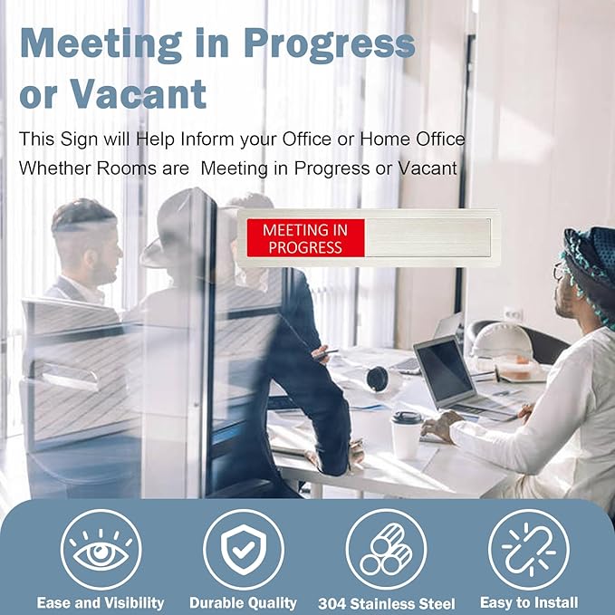 Vacant Meeting in Progress Privacy Sign,Vacant Occupied Sign for Home Office Hotles Hospital Conference Room,Slider Door sign Tells Whether Room Vacant or Occupied,7'' x 1.5'' - Stainless Steel,Silver