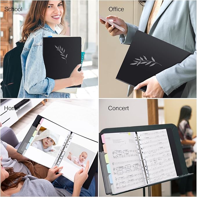 Uquelic 50-Pocket Binder with Plastic Sleeves for Letter/A4 Size(11" x 8.5"), Silver Leaf Printed Cover, Document Binder Organizer for Papers, Certificates and Artwork with Macaron PP Divider Pages