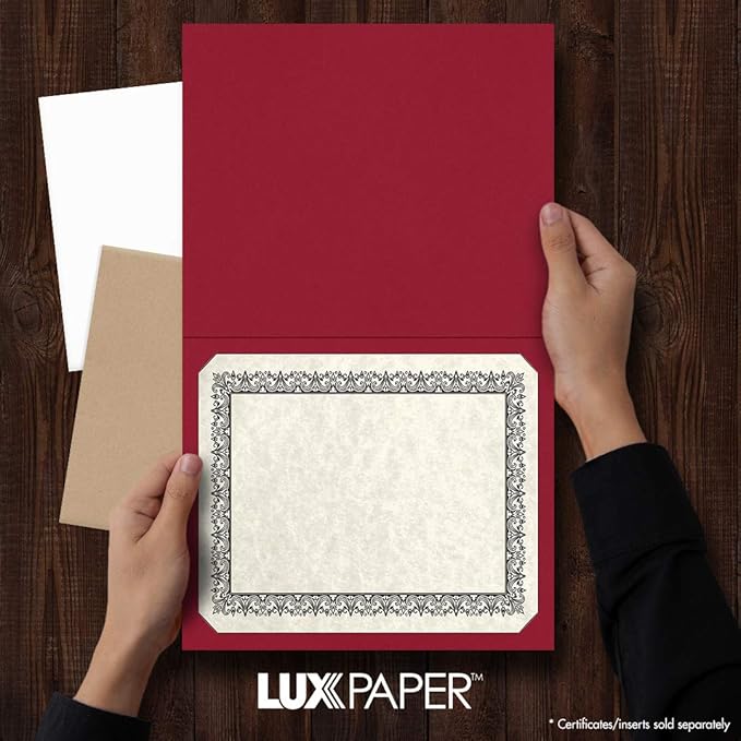 LUXPaper 9.5" x 12" Certificate Holders | Burgundy Linen | 100lb. Cover | 50 Qty