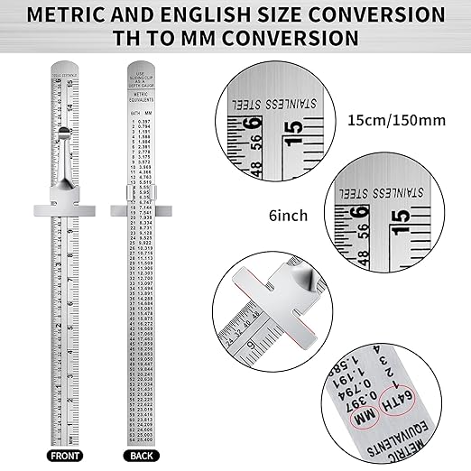 6 Pieces 6 Inch 15 cm Pocket Ruler Flexible Precision Stainless Steel Ruler with Detachable Clips Stainless Steel Pocket Clip Scale Gauge Metric British System