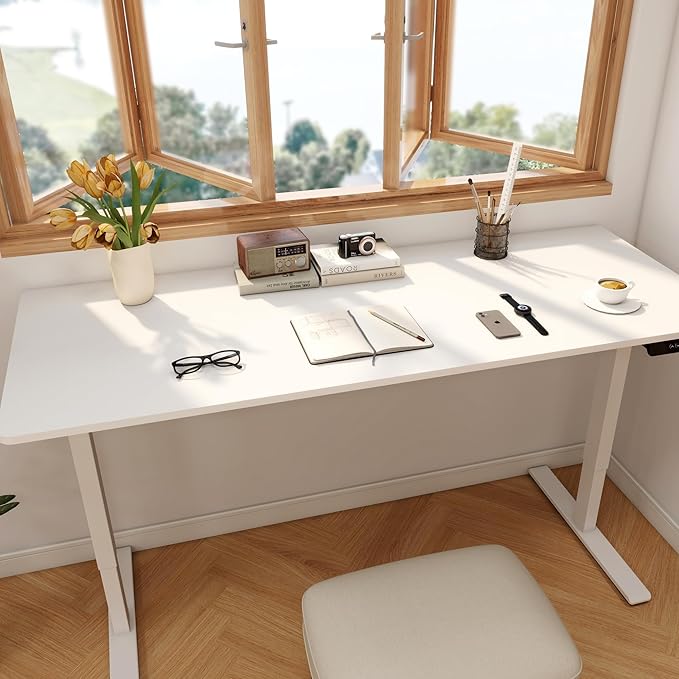 FLEXISPOT 71x32 Inch Large Dual Motor Electric Standing Desk, White - Computer Desk with Memory Controller, Home Office Desk with Splice Board