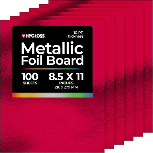 Hygloss Metallic Cardstock Sheets – 100 Shiny Red Sheets, 8.5” x 11” - Sturdy 10 pt. – Metallic Foil Board Paper for Crafts, Scrapbooking, Posters & Decorations