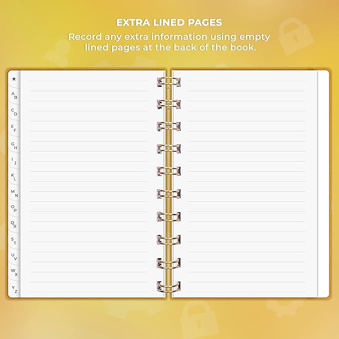 Clever Fox Password Book Spiral – Mini Internet Address & Password Organizer with Laminated Alphabetical Tabs – Small Password Keeper Journal – Hardcover, Pocket Size, 4.7x5.7” (Amber Yellow)