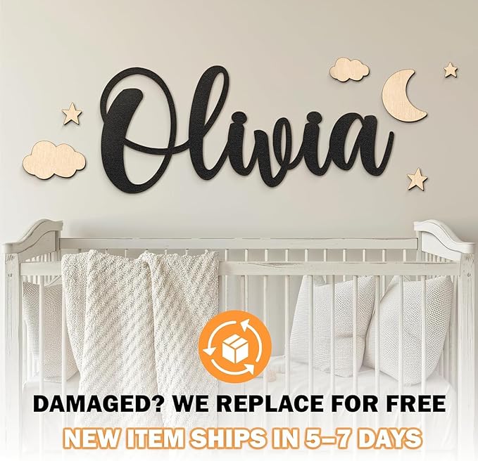 Personalized Wooden Name Sign for Nursery - Custom Name Signs for Kids Room, Personalized Nursery Name Sign - Perfect Room Decoration, Wall Name Decoration & Wedding signs, Family Name Signs (First & Middle Name - Style 2)