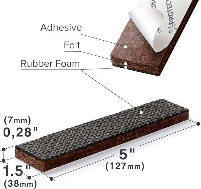 X-PROTECTOR Non-Slip Furniture Pads 8 PCS 1.5” x 5” - Rubber Furniture Grippers - Self-Adhesive Floor Protectors Grips for Furniture Feet!