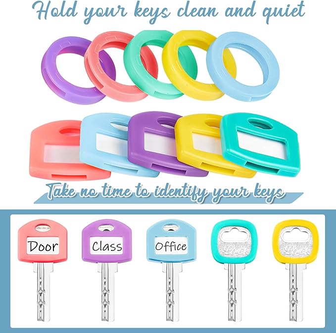 Blulu 80 Pcs Key Labels Key Color Covers Caps Tags Covers Set Plastic Keys Identifier Rings Toppers for Tags Organization House, 2 Styles(Macaron Color)