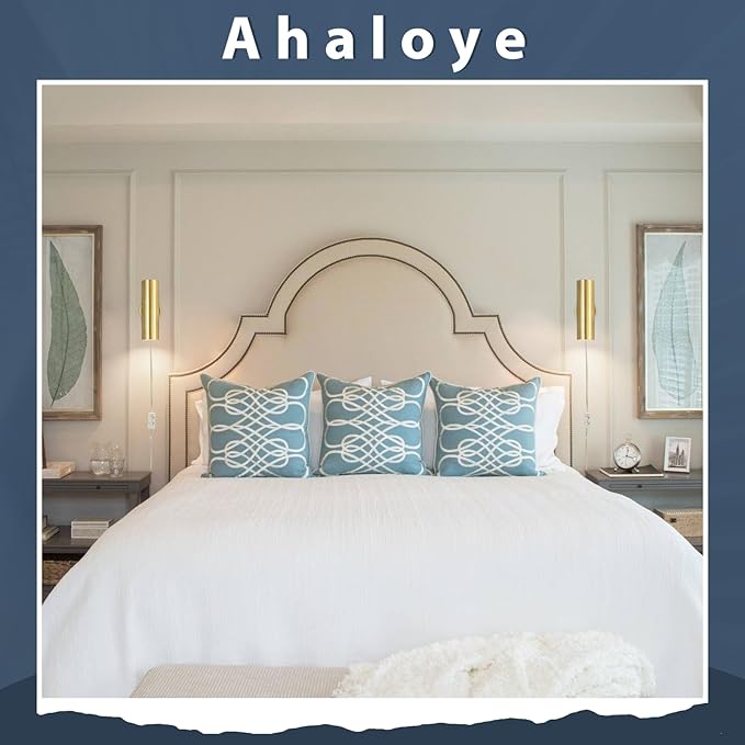 Ahaloye Gold Plug in Wall Sconce Set of 2, Modern Swing Arms Wall Lamp with Cord Wall Light for Bedroom Living Room (Bulb Included)