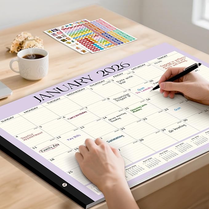 Forvencer 22" x 17" Large Desk Calendar 2026, 20 Months Calendar Runs from November 2025 to June 2027, 2026 Desk Calendar Monthly Planner with Plastic Cover for Home School Office, Blue