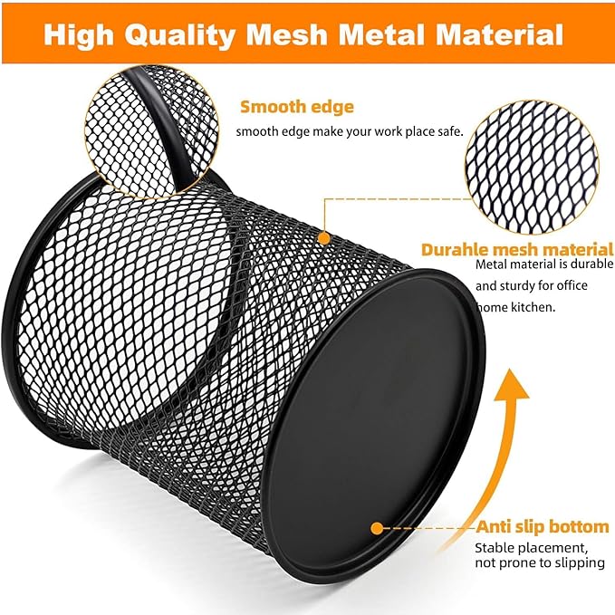 SNOW COOLER Pen Holder Pencil Holder Mesh Metal Pen Cup Holder Pencil Cup Holder for Desk Office Home Pen Organizer Black, 6 Pack
