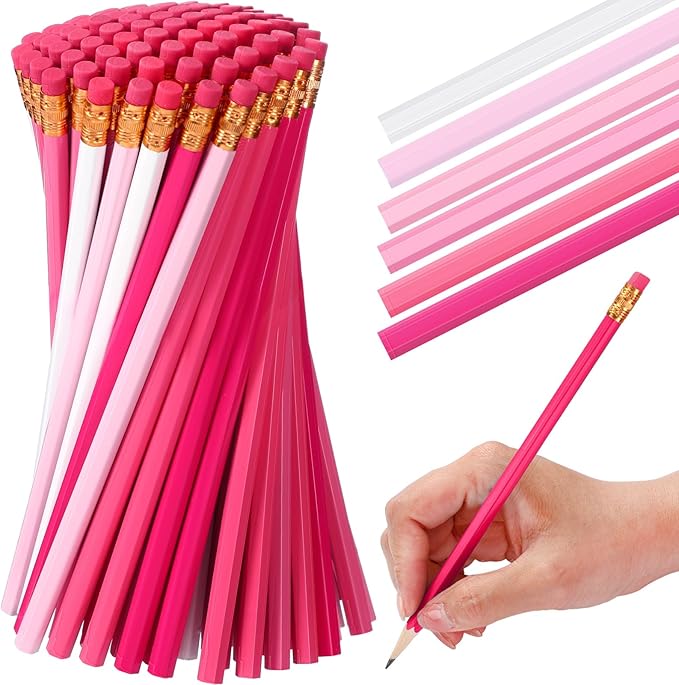 TecUnite 120 Pcs #2 HB Pencils with Eraser No 2 Unsharpened Wooden Hexagonal Pencils for Adults Gifts for School Exam art Learning Office Sketching(Pink Series)