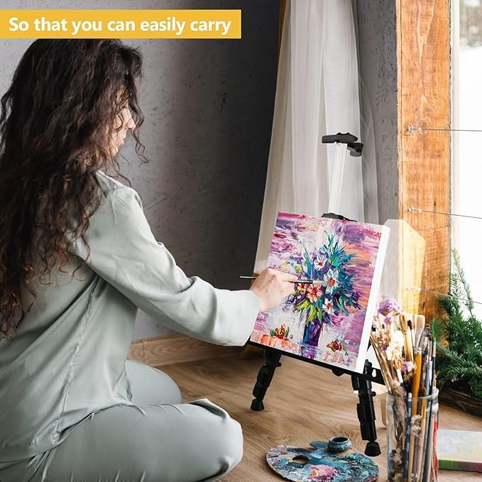 Art Easel Stand for Painting and Sign - RRFTOK Aluminum 66 Inch Metal Tripod Adjustable Portable Easels for Display - Canvas Stand for Floor Drawing - Gifts for Artists Woman or Teen Art Supplies